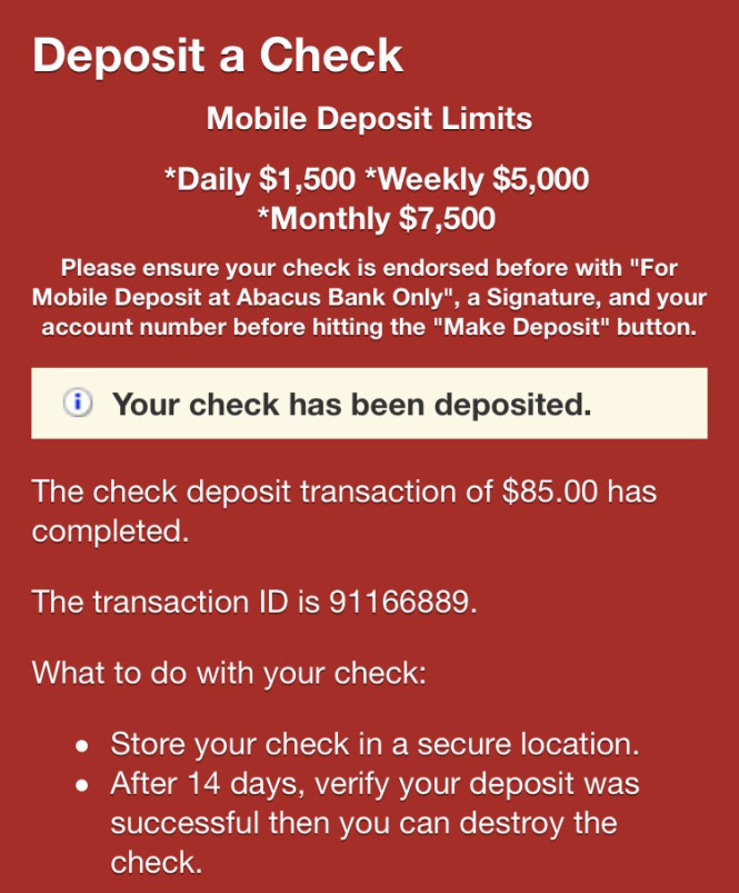 cash deposit fee abacus bank
